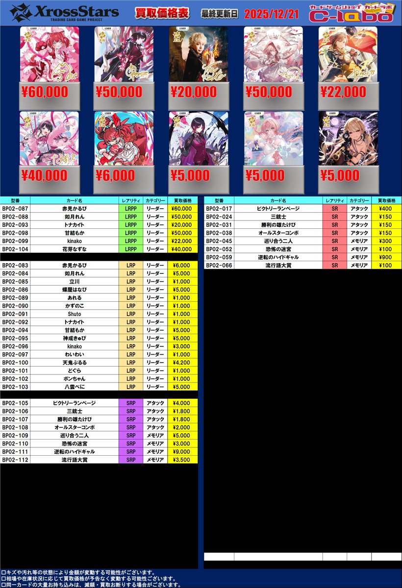 【のぼ】RADWIMPS 8点 おまとめ買い クロススターズ クロスタTCG 買取情報】 新弾「Exceed rampage」POP