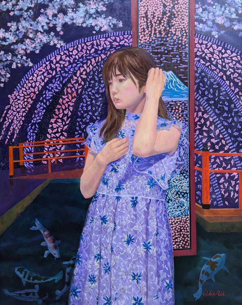 昨日完成した絵です^_^
以前に描いた顔と背景が気に入らないから描きなおし、時間かかりましたけど今はお気に入り😊

娘モデルの油彩50号です。