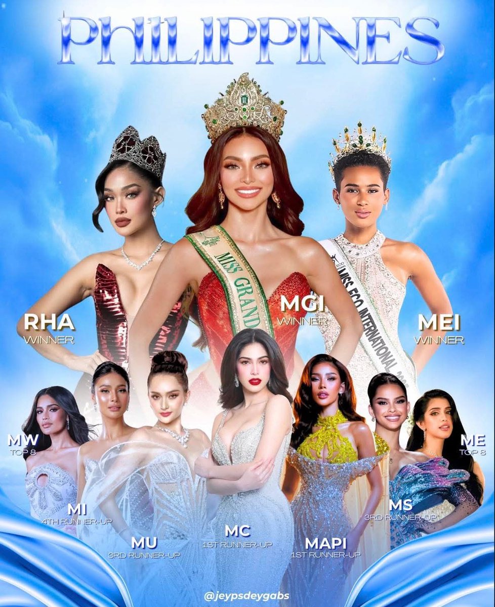 Ladies and Gentlemen, THE PHILIPPINES! 🇵🇭

This stunning edit says it all. Hailed as Country of the Year, the Philippines once again proves why it remains one of Asia’s most formidable beauty pageant powerhouses.

#SizzumsPH #ThePhilippines
Kudos to the one who edited this.