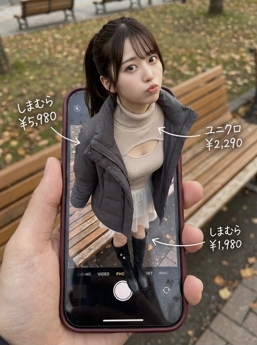 GirlsinAIArt's tweet image. Educational AI art : [コーデ検証]    

●引リプ先プロンプトを日本風にカスタム🤓円安&amp;amp;物価高で20代女性の平均コーデに仕上げました✨GUもいる？

Prompt: Ultra-realistic optical illusion photo. Her real upper body extends from the phone into reality.

SFW＆Educational＆100% fictional