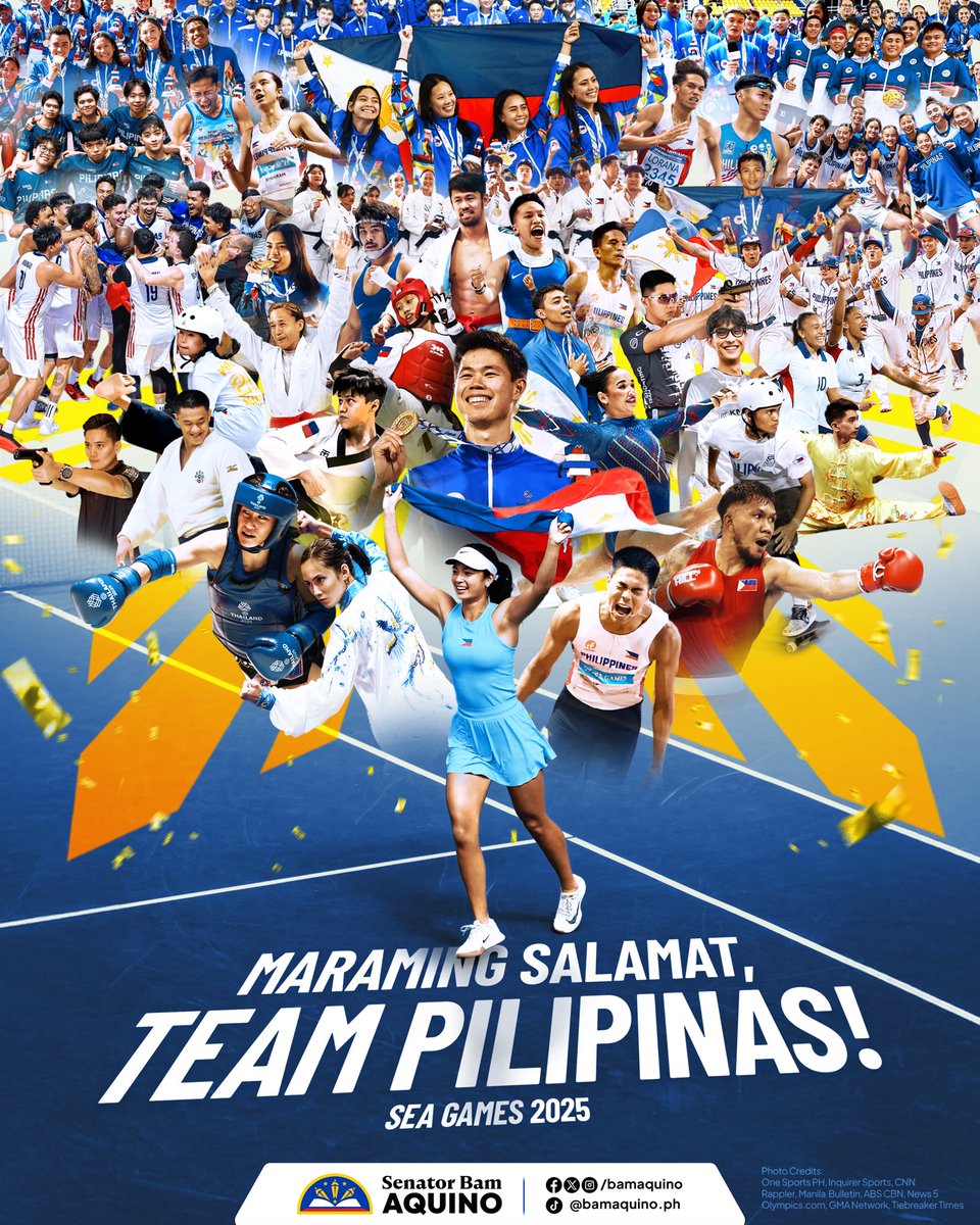 bamaquino's tweet image. 𝗠𝗔𝗥𝗔𝗠𝗜𝗡𝗚 𝗦𝗔𝗟𝗔𝗠𝗔𝗧, 𝗧𝗘𝗔𝗠 𝗣𝗜𝗟𝗜𝗣𝗜𝗡𝗔𝗦! 🇵🇭

Buong puso nating binibigyang-pugay ang ating mga atletang Pilipino sa pagtatapos ng 𝟮𝟬𝟮𝟱 𝗦𝗘𝗔 𝗚𝗮𝗺𝗲𝘀 sa Thailand.

Sa bawat laban, ipinakita ninyo ang tapang, disiplina, at pusong Pilipino—lumalaban…