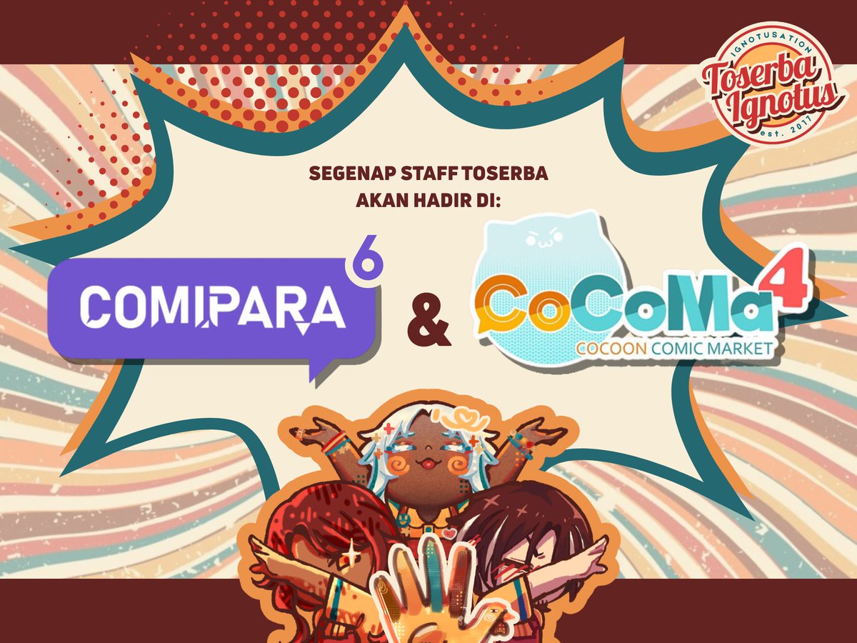 a late announcement: we will be going to Cocoma 4 (Feb 14th) and Comipara 6 (April 18-19th)! 🎊🎊 Cocoma pre-order will open soon so tune in and we'll see you there! 🙌🙌🧡
