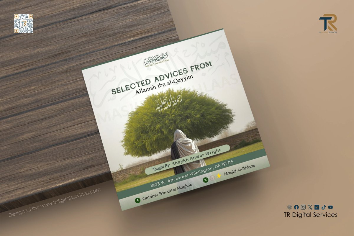 Proud to design 2 posters for Masjid Al-Ikhlaas 🤍
Thoughtful design helps important messages reach the community clearly and beautifully.
Looking to elevate your masjid or organization’s visuals?

📩 Contact us: trdigitalservices.com/contact/
🌐 trdigitalservices.com

 #MasjidDesign