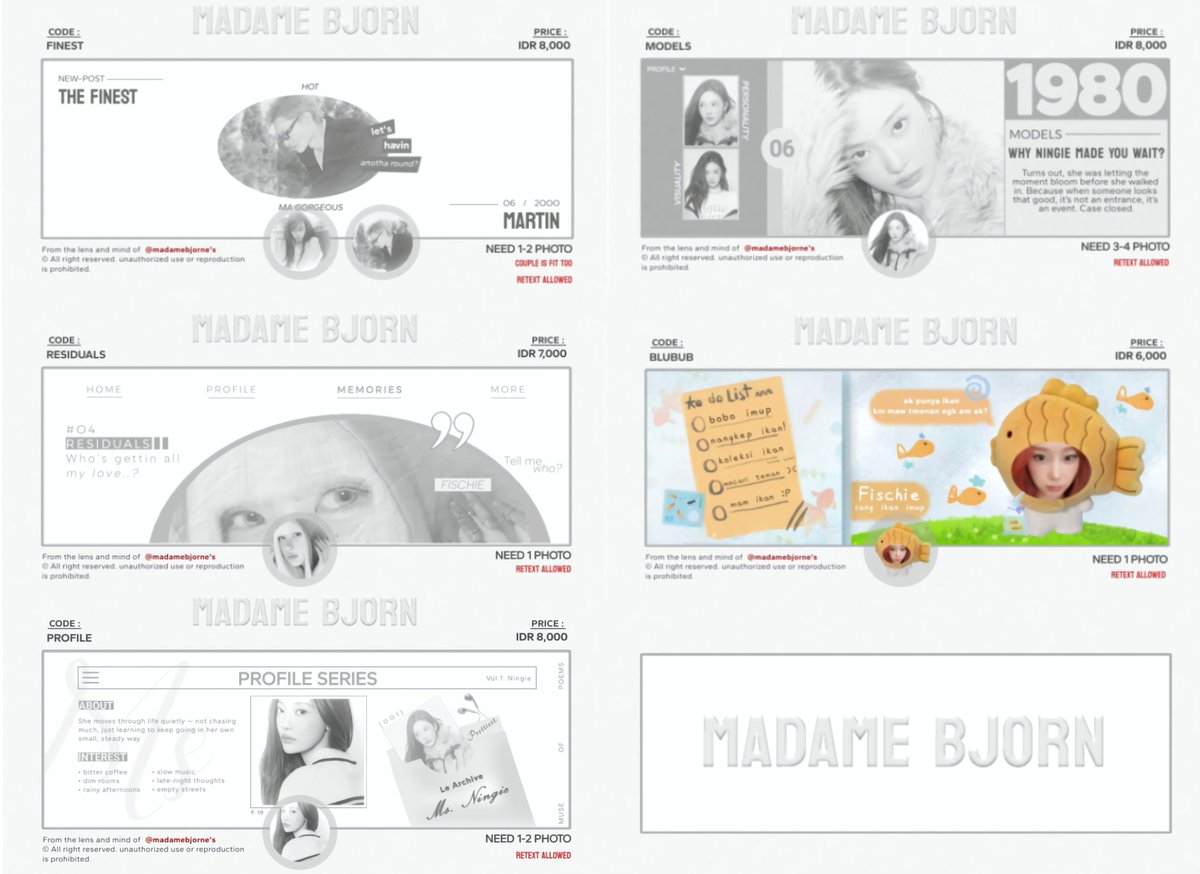 madamebjorne's tweet image. any interaction would be loved. 

hello peeps! #zonauang
seems everything is fine with my design so I'll do OPTIP (open titipan) untuk kelima layout di bawah ini, kindly to drop ur best pict if u mind to join, love 🤎