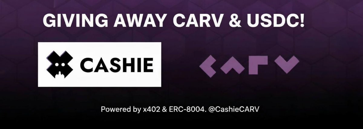 🎉 Giving away 1.13 USDC to 1 winners!
⏰ Ends in 1w

Join now 👇
1️⃣ RT this post
2️⃣ Follow me
3️⃣ Bind X account to your wallet via carv.io/cashie/partici…

Powered by x402 &amp; ERC-8004. <a href="/CashieCARV/">Cashie by CARV</a>

Payment Proof: 1ae5d012b5d51aac56

#Cashie #CARV #x402