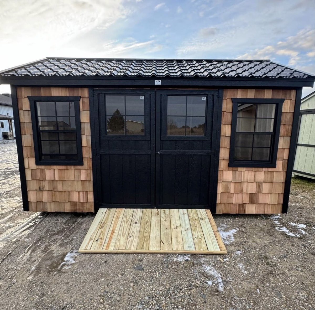 greatlakescabin's tweet photo. For Sale: Amish-Built 8x14 Shed

Premium Features: • Cedar Shake + Black LP SmartSide • Black Metal Roof • 6x6 Double Doors w/ Windows • 2 Extra Windows • Ramp Included
Ideal for storage/workshop.

$4,500 + tax/delivery

DM for details. Serious inquiries.
#AmishBuilt #ShedForSale #Michigan