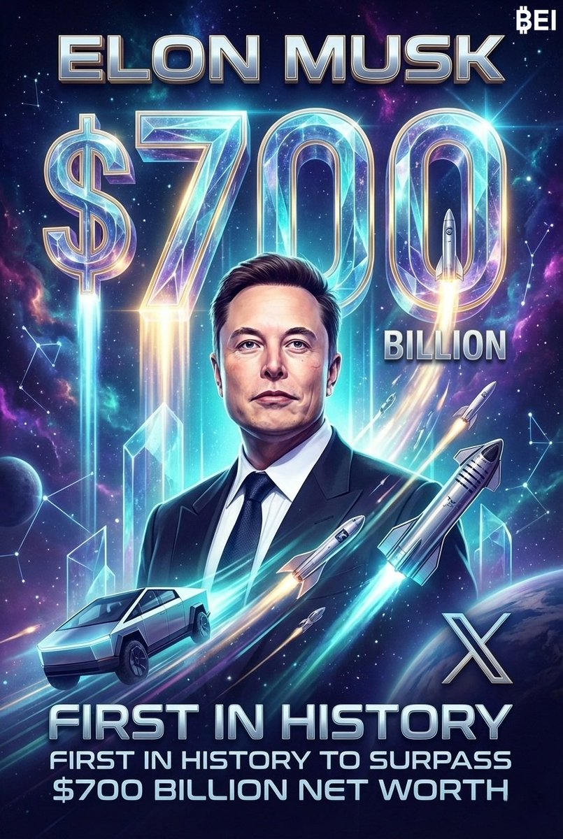 Elon Musk becomes first person in history to surpass a $700 billion net worth.