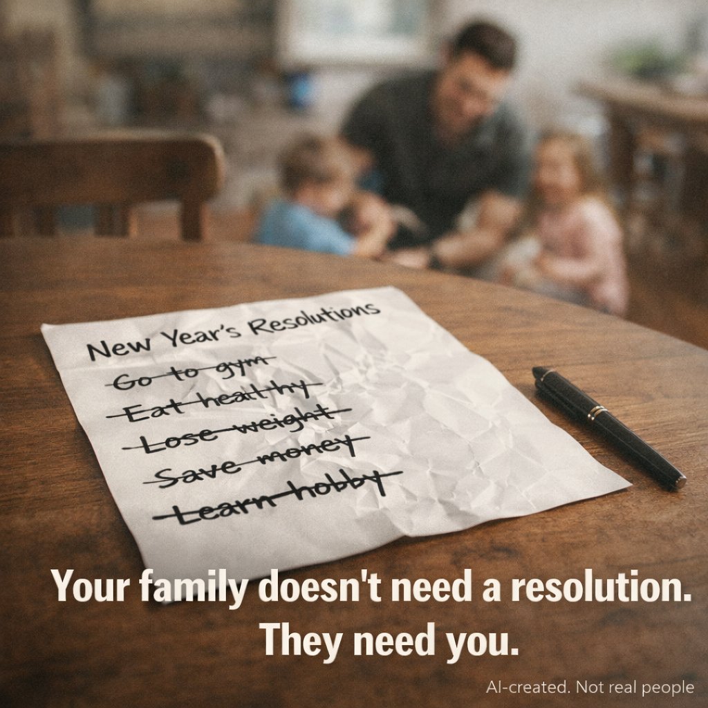 man2manfathers's tweet image. Your family doesn't need a resolution. They need you. - Give your kids a great dad today, not someday. What's one habit you can start today that makes you more present? #PresentDad #Fatherhood #Man2ManFathers