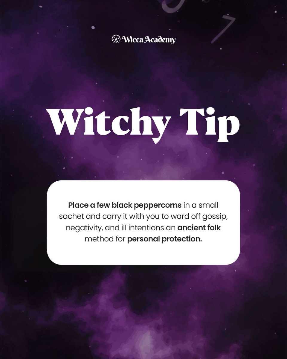 WiccaAcademy's tweet photo. Carry a small sachet of black peppercorns with you to help ward off gossip, negativity, and ill intentions. This ancient folk method is simple, subtle, and a powerful protection. 🖤🔮

🔗 https://t.co/z897mJFomj

#witchytip #protectionmagic #folkmagic #witchwisdom #wiccaacademy https://t.co/BOv7Hvg2QF