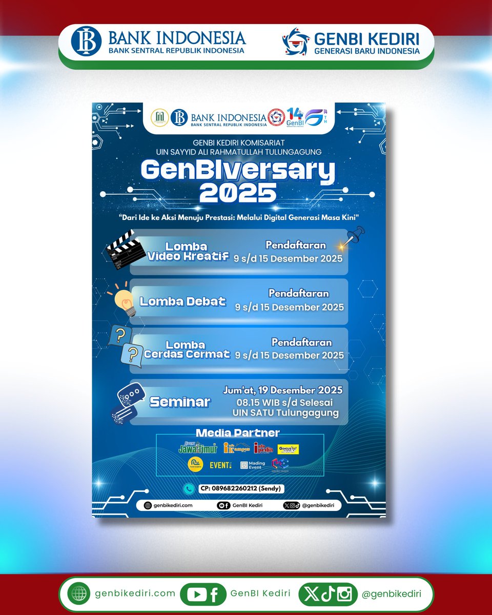 genbikediri's tweet photo. Hallo GenBIers👋🏻

GenBI Kediri Komisariat UIN Sayyid Ali Rahmatullah Tulungagung telah melaksanakan GENBIVERSARY 2025 dalam rangka HUT GenBI ke-14 dengan tema :
“Dari Ide ke Aksi Menuju Prestasi: Melalui Digital Generasi Masa Kini” https://t.co/SEIIvaonw8