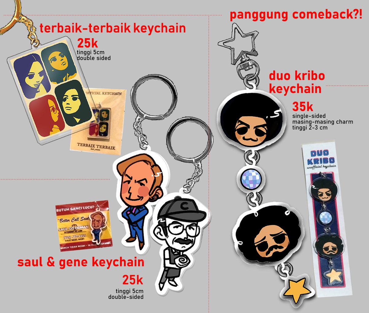 dari_wawa's tweet image. ⭐ ARSIP CF MAIL ORDER ⭐ 

Yesyesss akhirnya buka lapak untuk previously published books! PLUS comeback keychain2 dari CF19 😚 Langsung cekidot aja gess 👇 

🖼️ OC, Indo bands, Better Call Saul
📅 21-31 Desember
🔗 forms.gle/d3vqq3ZXUfnX32…

Like and syer eprisiyeted... ⭐🧘