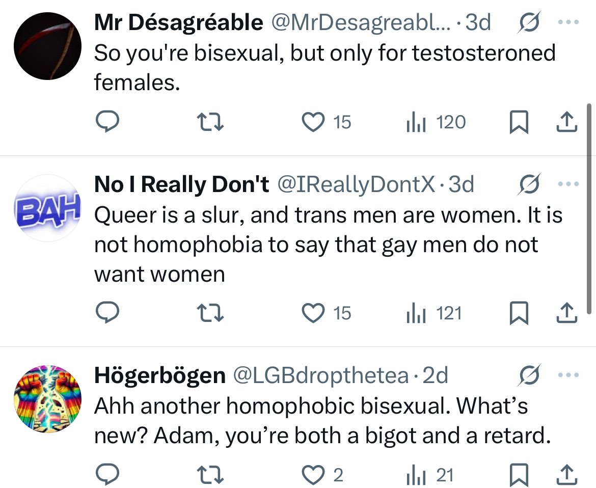 Adam_Zhane's tweet image. Hey so transphobes tell a lot of gay people they’re “actually bi” when they express attraction to trans people. 

I’m attracted to trans men. 

Objectively, I’m a gay man. All men are hot. 

Transphobic people tell me otherwise. Those are *your* groupies.