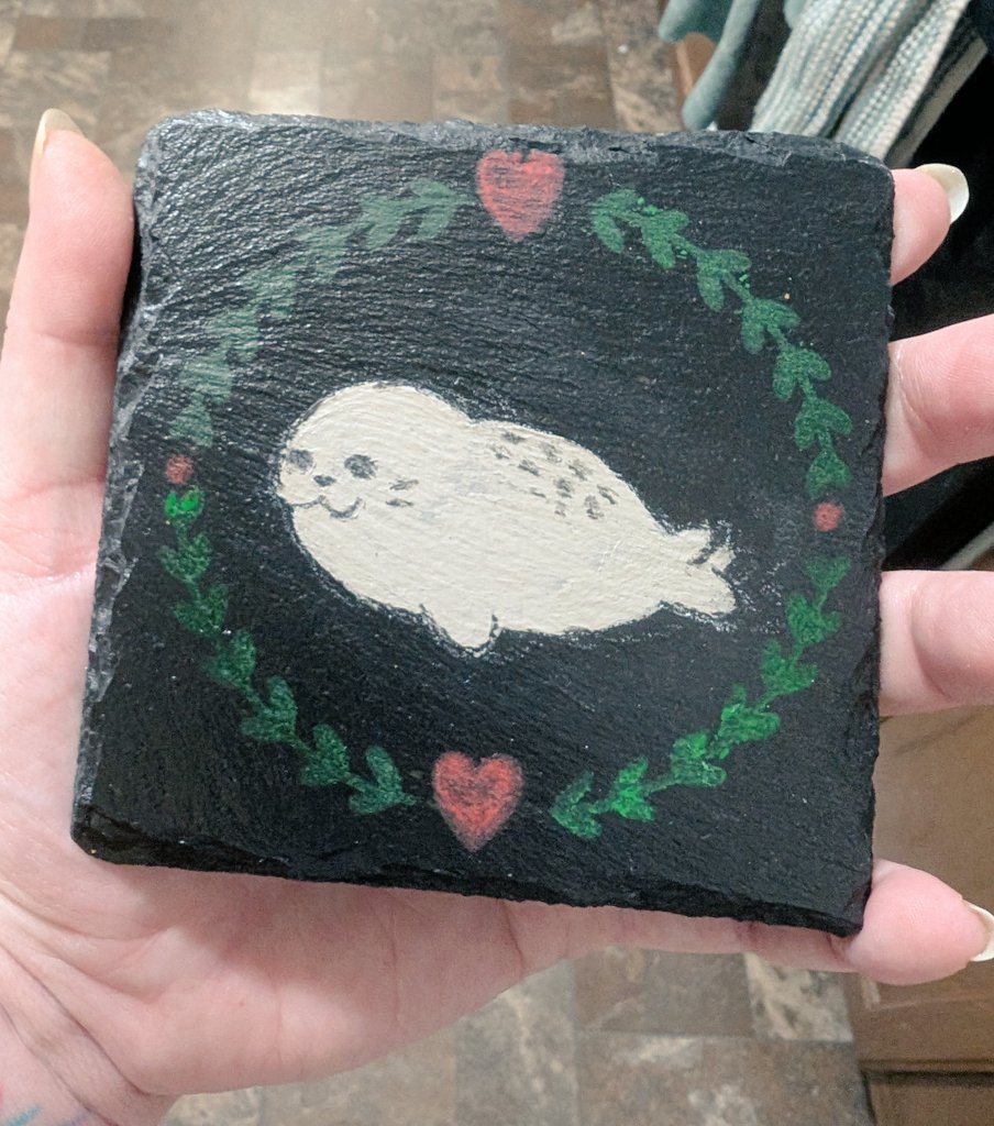We made crimmus coasters at work and I made a seal