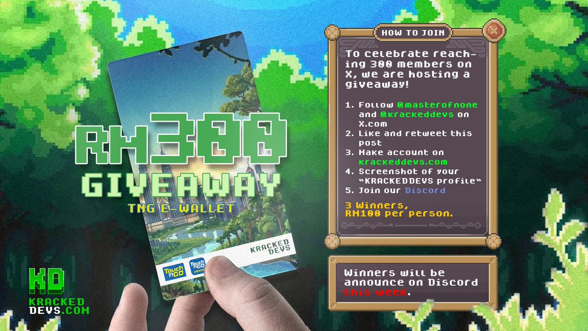Hey you! 🇲🇾 

To celebrate hitting 300 members in the <a href="/KrackedDevs/">Kracked Devs</a>  community,

We're hosting a RM300 TNG eWallet GIVEAWAY!  

3 lucky winners, each getting RM100! 💰

Cara join super easy lah: