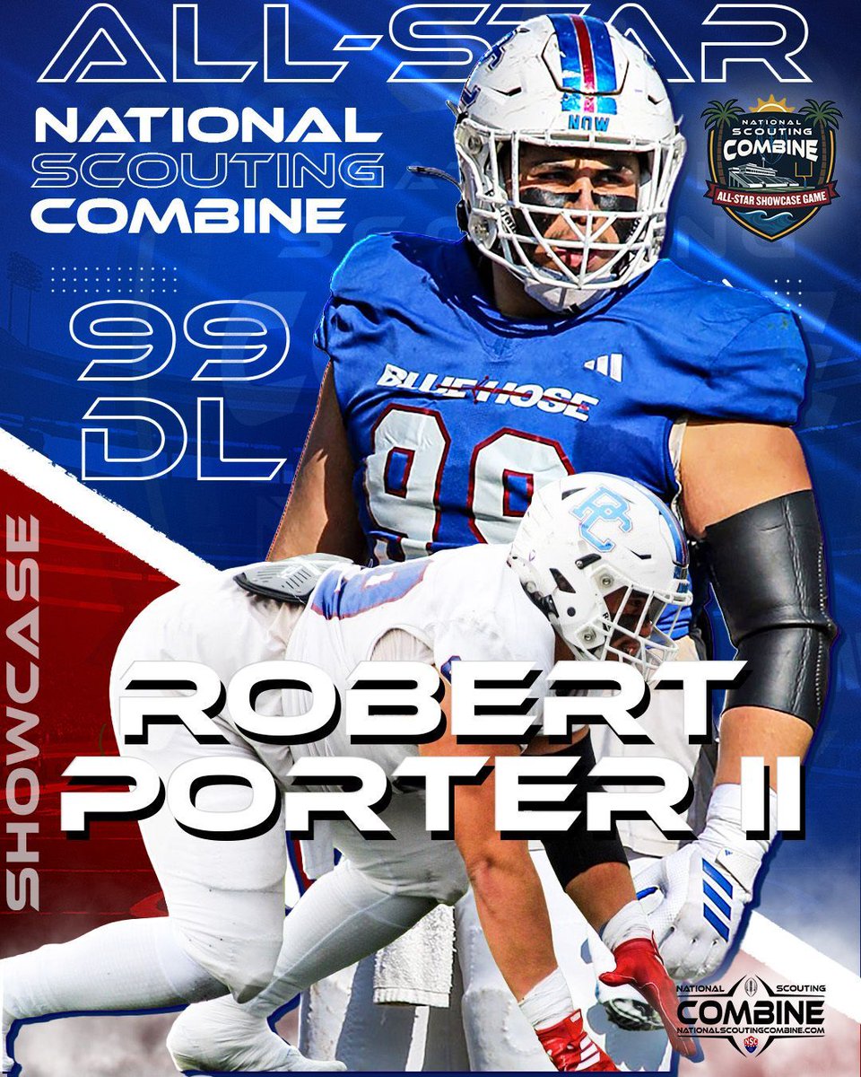 NSCombine's tweet image. NSC 2026 COMMIT! 💥

Robert Porter II (DL) from Presbyterian College  has accepted his invite to NSC 2026!

We are looking forward to having Porter II at the Combine in Naples, FL!

@rjpsecond | @BlueHoseSports 
 
FCS Scout: @mikemartenson