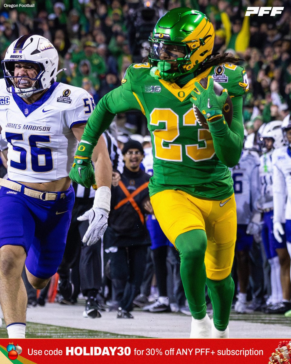 Oregon’s Offense in the 1st Half vs James Madison:

🦆 4 Plays | 68 Yards | TD
🦆 5 Plays | 75 Yards | TD
🦆 3 Plays | 78 Yards | TD
🦆 4 Plays | 63 Yards | TD
🦆 5 Plays | 80 Yards | TD
🦆 3 Plays | 27 Yards | INT