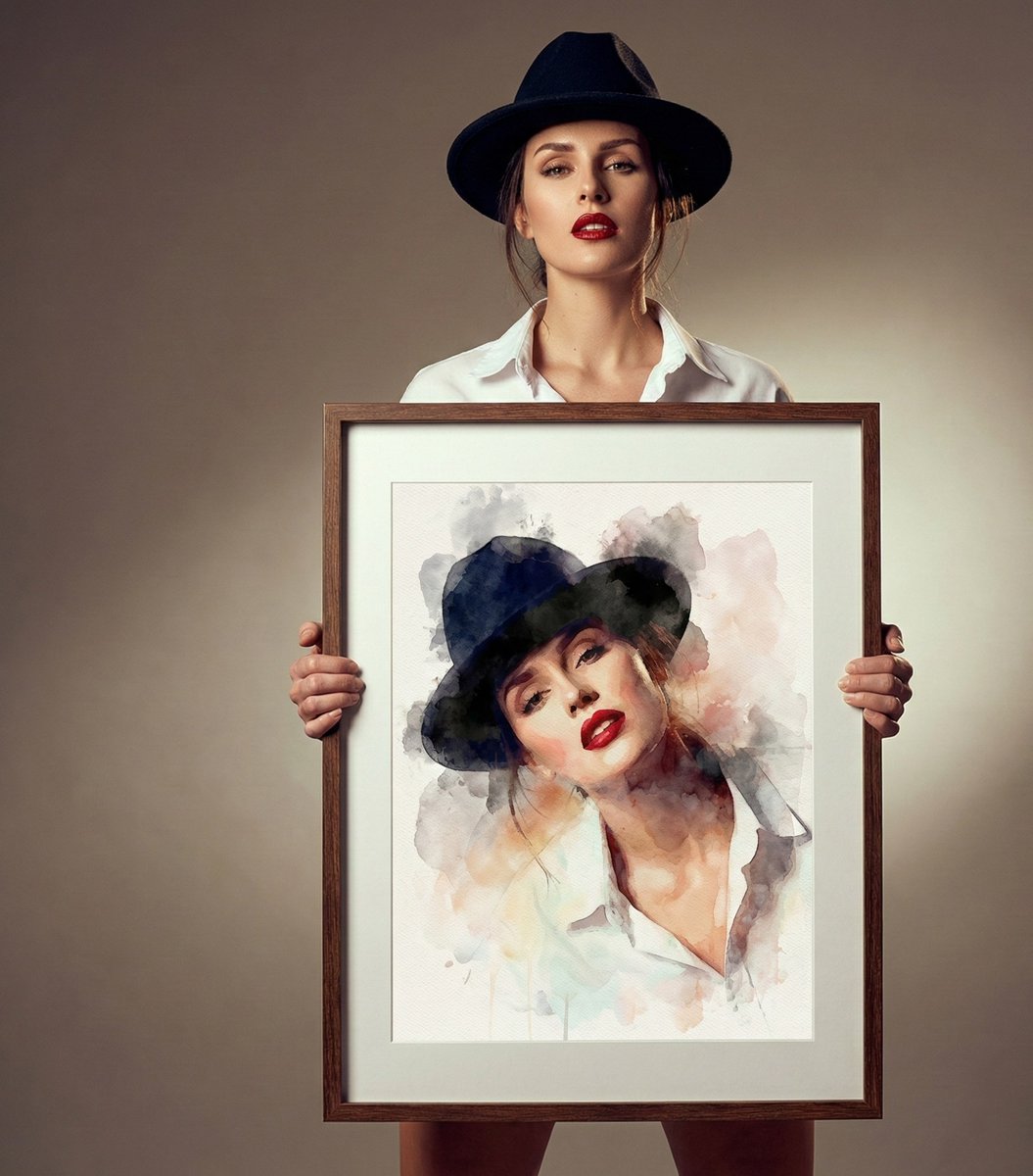 Framed Elegance: A Portrait in Watercolor