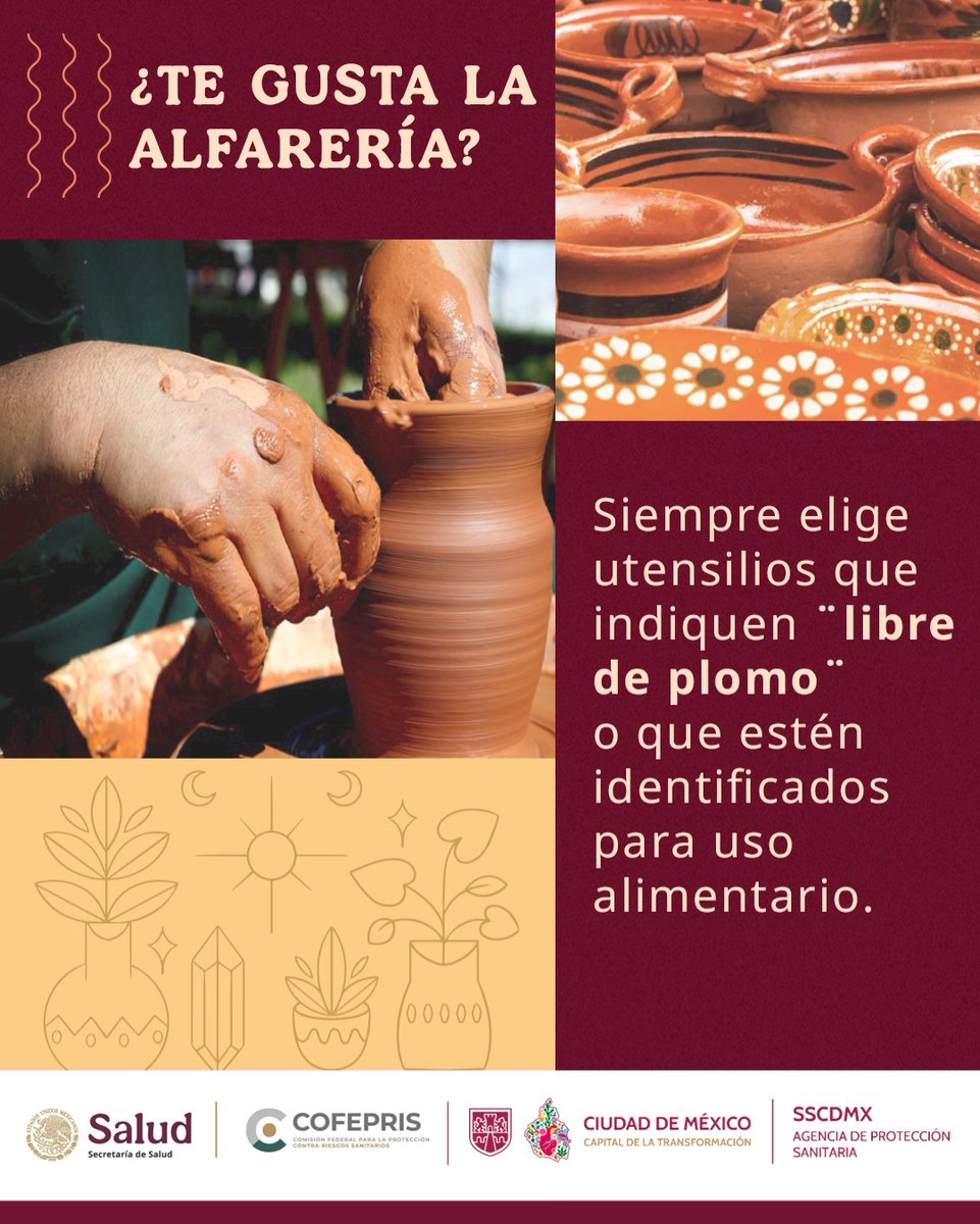 AGSANITARIA's tweet image. Puedes preguntar.😊

🏺Antes de comprar, asegúrate que los establecimientos que venden #alfarería cumplan con la prohibición de uso de #plomo en el #esmaltado.