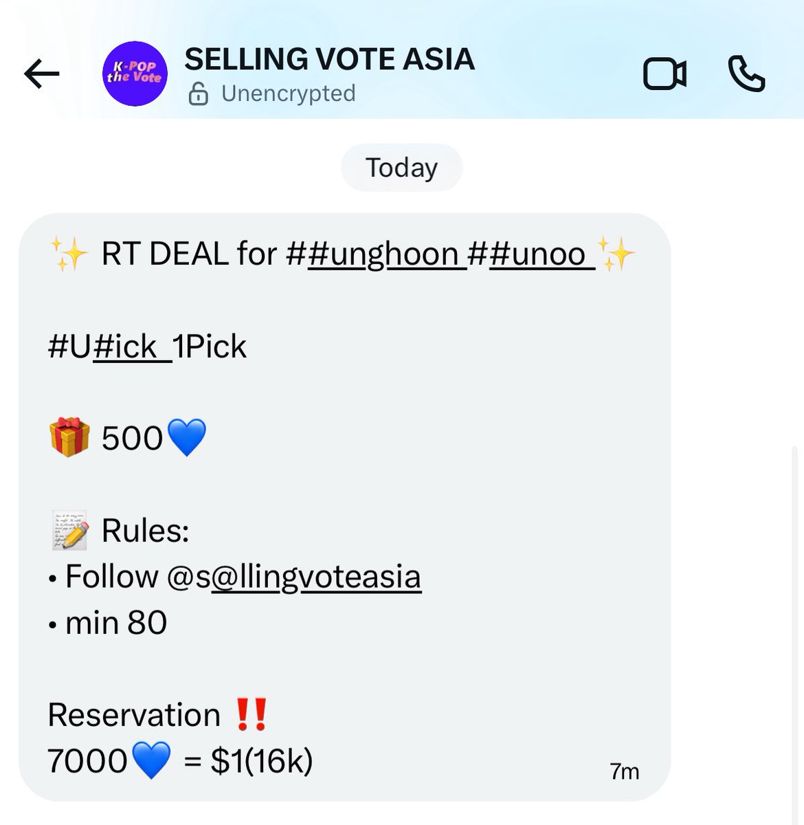 ✨️ RT DEAL for #sunghoon #sunoo ✨️

#Upick  1Pick

🎁 500💙

📝 Rules:
• Follow <a href="/sellingvoteasia/">SELLING VOTE ASIA</a> 
• Drop Proofs min. 80

Reservation ‼️
7000💙 = $1(16k)