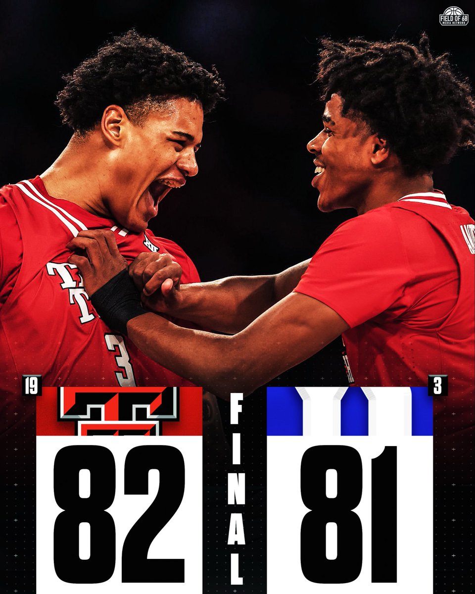 TheFieldOf68's tweet image. 🚨 @TexasTechMBB WITH A MASSIVE WIN OVER DUKE 🚨