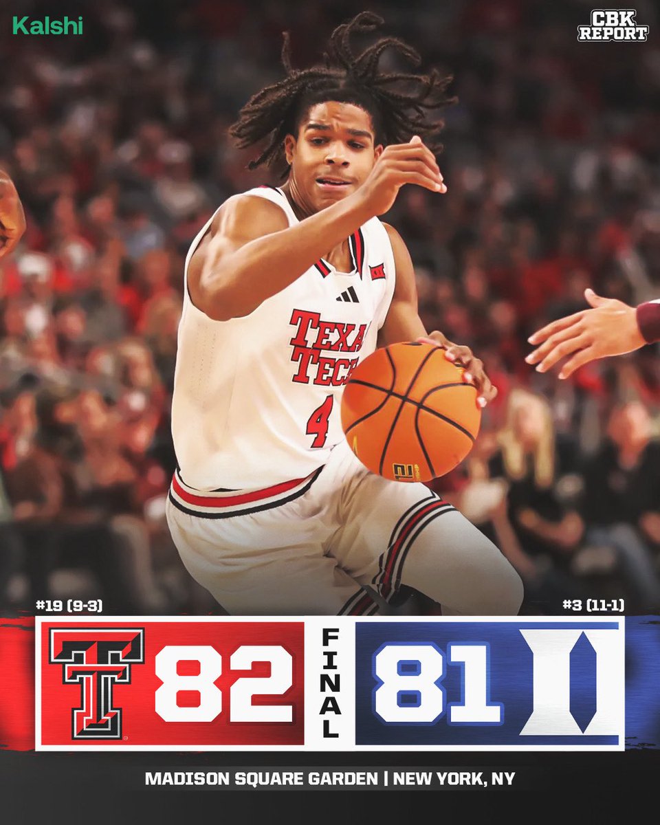 CBKReport's tweet image. TEXAS TECH COMES BACK TO HAND NO. 3 DUKE ITS FIRST LOSS OF THE SEASON 🌵
