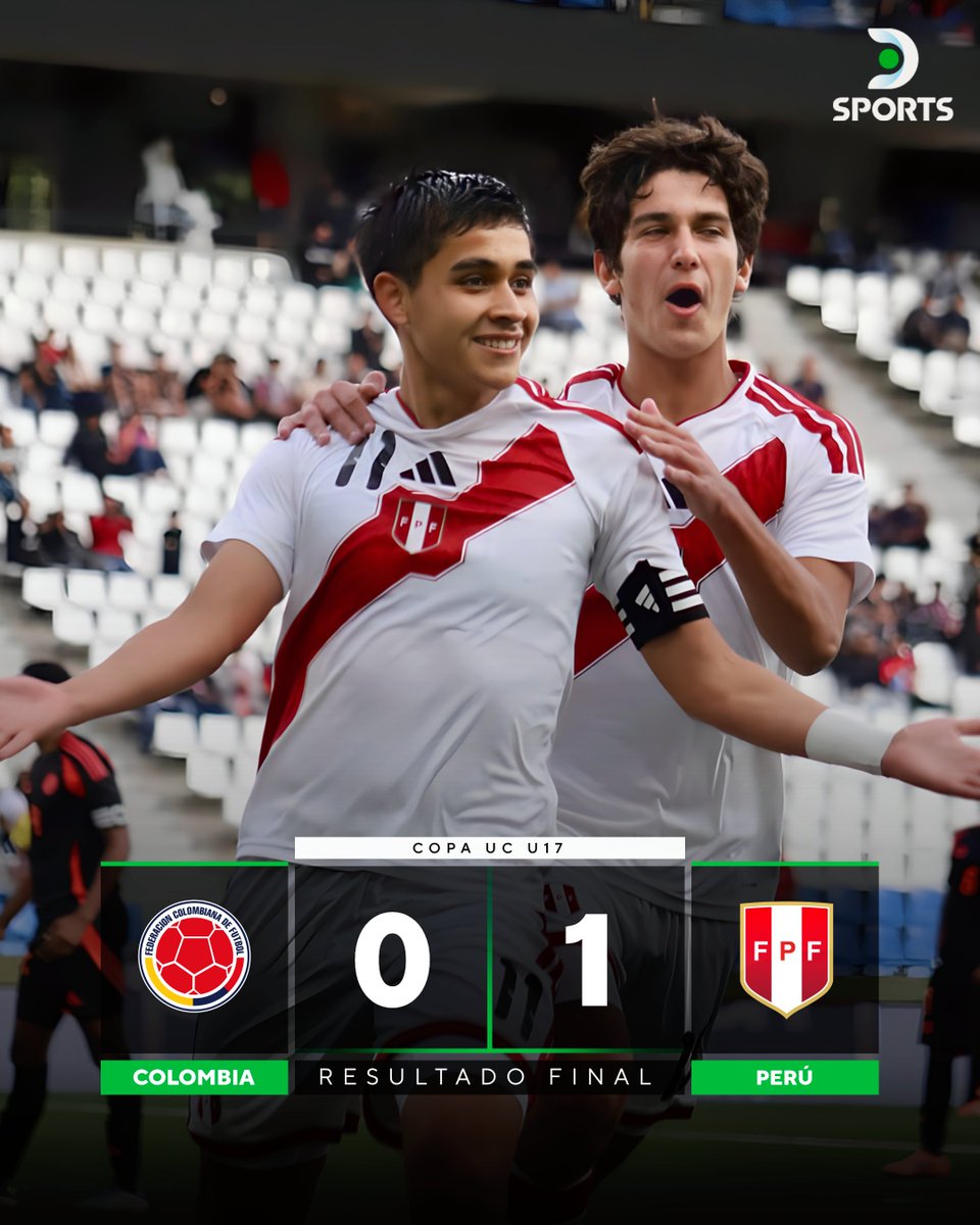 DSportsPE's tweet photo. ¡LA SELECCIÓN PERUANA SE QUEDÓ CON EL TERCER LUGAR! 🇵🇪🤯
⏩ Con gol de Gonzalo Álvarez, Perú derrotó 1-0 a Colombia 🇨🇴 en el Claro Arena por la #CopaUC 2025.
¿Cuántos likes para nuestros seleccionados? 🔥 https://t.co/kH5ygCZC9g