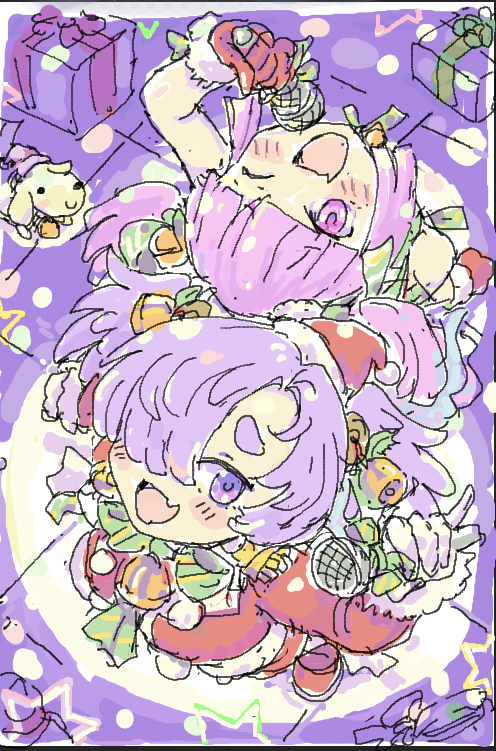 アイドルクリスマスなあたけさんちのこまちゃんとせるびぃんさんちのすみれちゃんなのだ～背景にこっそりドラコさんちのティッピーがいるのだ
#よその子 