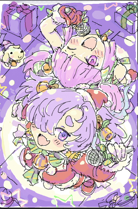 アイドルクリスマスなあたけさんちのこまちゃんとせるびぃんさんちのすみれちゃんなのだ～背景にこっそりドラコさんちのティッピーがいるのだ
#よその子 