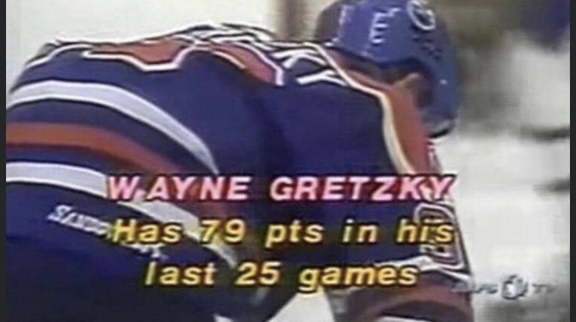Crazy Fun Fact: Gretzky's record for game point streak is 51 games. During those 51 games he racked up 153 points (61 goals, 92 assists)..