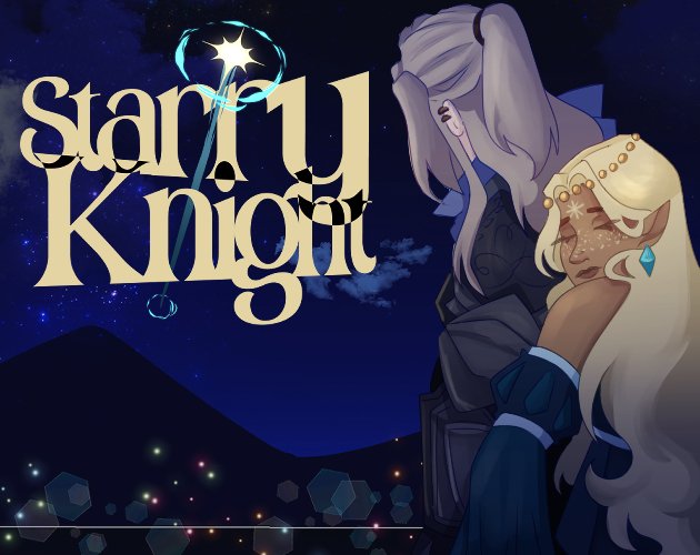 Update on our Yuri Jam submission! We made a demo for the game since we want to release a complete game with all the full assets for the game soon.

chanchangames.itch.io/starry-knight
Art by: <a href="/daisysockss/">andi ☆</a> 
Logo: Byron