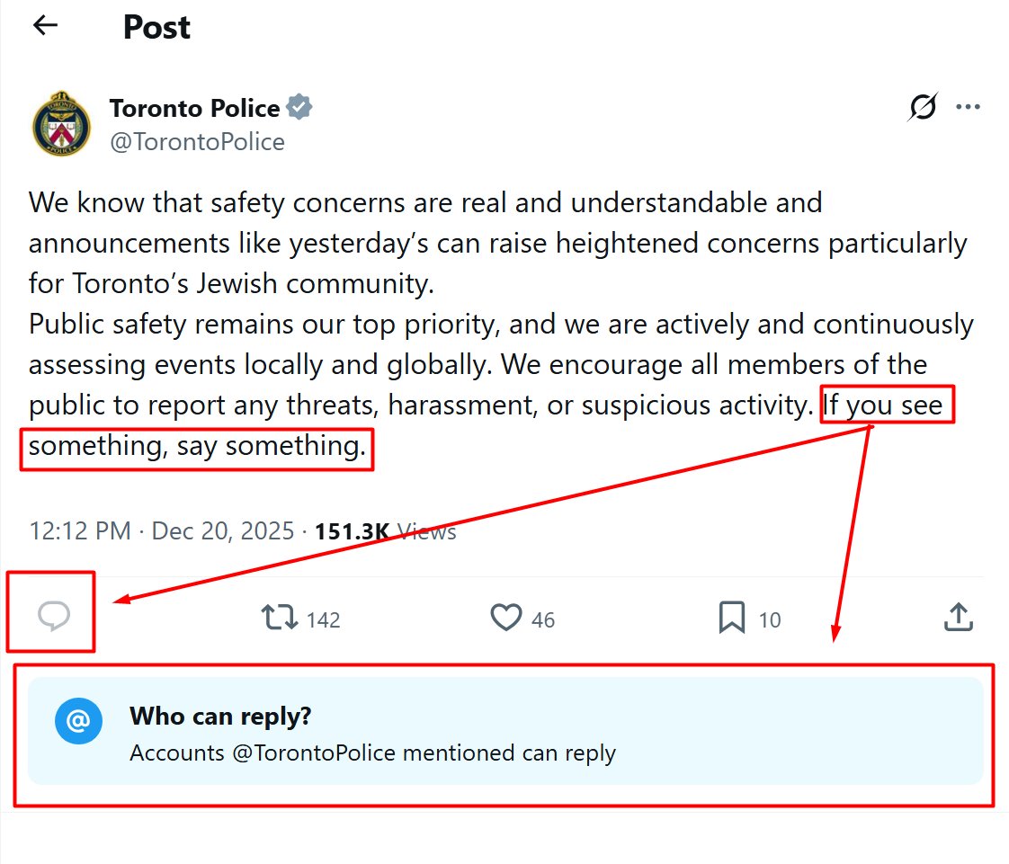Toronto Police: "Tell us if you see something!"

Then proceeds to disconnect their internet and their phone lines!
🤣🤣🤣