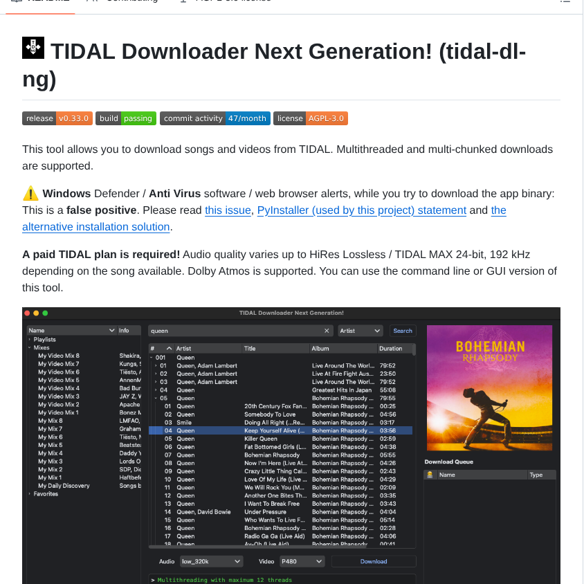 tom_doerr's tweet photo. Downloads songs and videos from TIDAL via command line or GUI

https://t.co/KITUlTPI41 https://t.co/btUBzKzw1A