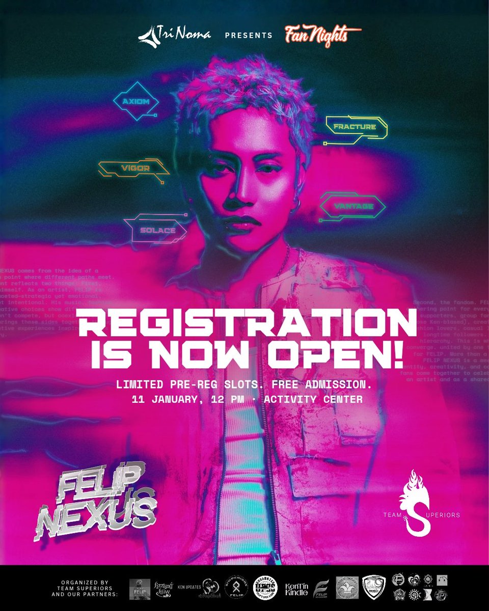 Registration for #FELIPNexus is OPEN!

A free fan gathering for the #FLEET on Jan 11 at TriNoma for <a href="/felipsuperior/">FELIP</a>'s birthday— shaped by the many worlds he creates &amp; the many fans who meet in them!

Limited pre-reg. Details in the form.

forms.gle/3Gkds4SKCBL9PX…

#SB19_KEN #FELIP