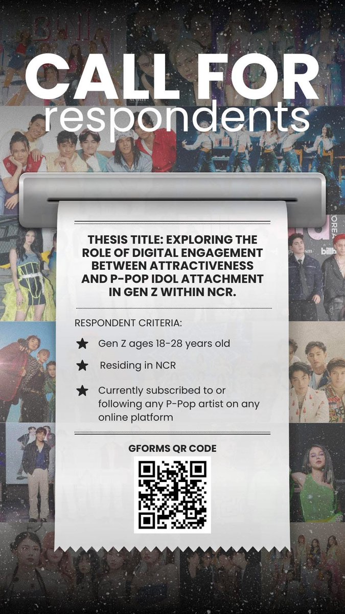 cupofjho_'s tweet image. help a fellow bloom graduate!! 🥹

kung ikaw ay:
✅ 18-28 years old
✅ living in ncr 
✅ a pop fan

pls answer this survey, our research aims to understand how p-pop idol attraction and digital engagement influence fan attachment. all responses will be confidential! 

#BINI