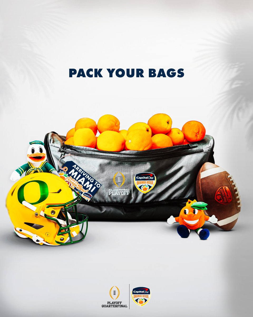 liottam's tweet photo. RT @OrangeBowl: Miami is calling. 🧳🍊
@oregonfootball is headed to the #CapitalOneOrangeBowl! https://t.co/sbYEtt18W2