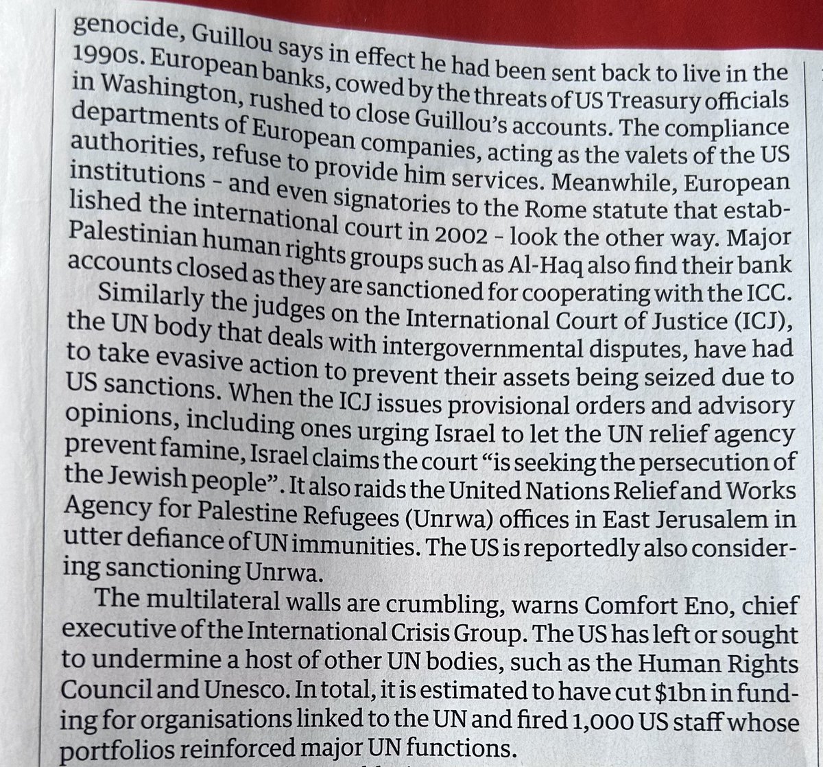fleetfm's tweet image. I'm sorry to end the year on a bit of a sad note, but here is excerpt from Patrick Wintour's end of year essay in Guardian Weekly, on what the French judge was subjected to after issuing Benjamin Netanyahu with an arrest warrant at the International Criminal Court
