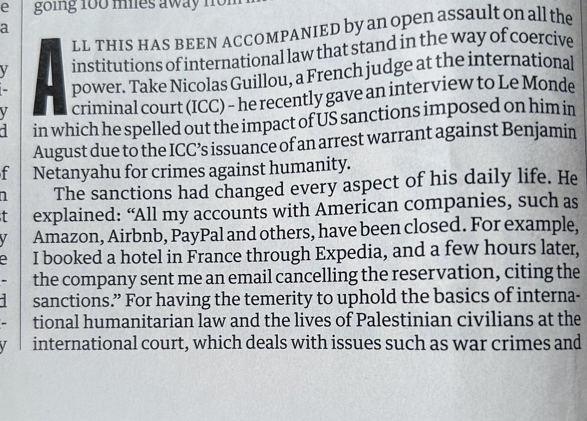 fleetfm's tweet image. I'm sorry to end the year on a bit of a sad note, but here is excerpt from Patrick Wintour's end of year essay in Guardian Weekly, on what the French judge was subjected to after issuing Benjamin Netanyahu with an arrest warrant at the International Criminal Court