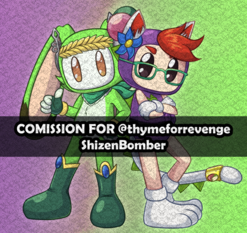 Thyme Bomber and Rex Bomber
Comission for thymeforrevenge 
Thanks for looking for me ♥
---- 
#comissionsopen #digitalart #Bomberman