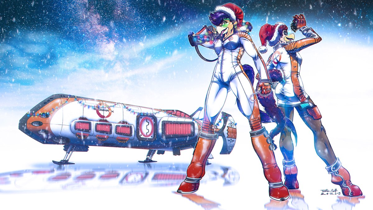 I've got to remember to post some stand-alone art and not just comics! Haven't made a new Xmas pic this year, so here's a classic. It hasn't been the easiest year, but here's to your days being merry, and season as bright as plasma thrusters!