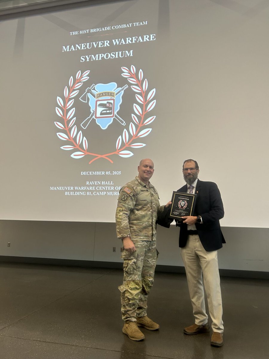 smallwars's tweet photo. #SWJNews: Shoutout to our incredible Managing Editor, Dr. Amos Fox, Ph.D., (@AmosFox6) for all his hard work in the classroom at Arizona State University, behind the desk at #SmallWarsJournal, & around the community!🌐
🎙️ Dr. Amos Fox presented at the 81st Brigade Combat Team’s 2025 #ManeuverWarfareSymposium earlier this month! 👏
Thank you for your continued service to our nation and humanity, Dr. Fox!
📖 Read more about the symposium here: https://t.co/bJWUKy6diU
@asu @Future_of_War @asumediaent @DavidMaxwell161
