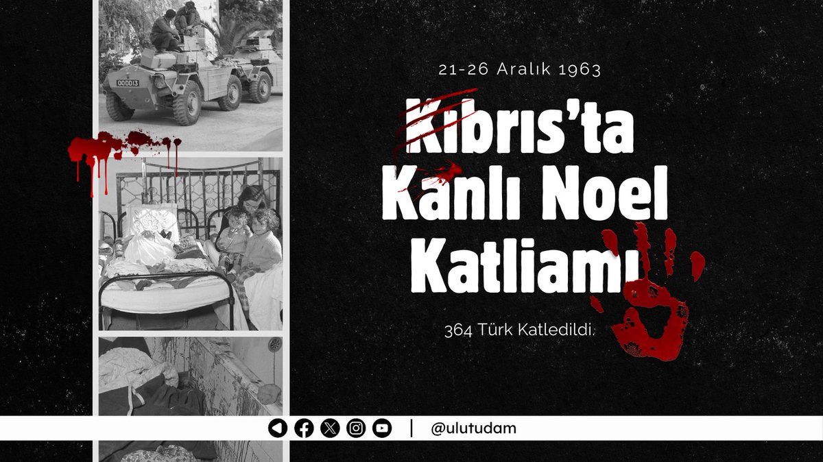 20-21 Aralık 1963 tarihileri arasında Kıbrıs’ta Rumların Kıbrıs Türklerine yönelik saldırılarıyla başlayan çatışmaları ifade eden “Kanlı Noel” hadisesinde şehit olan 364 Kıbrıs Türkü soydaşımızı rahmetle anıyoruz.


#ulutüdam #KKTC #kanlınoel
