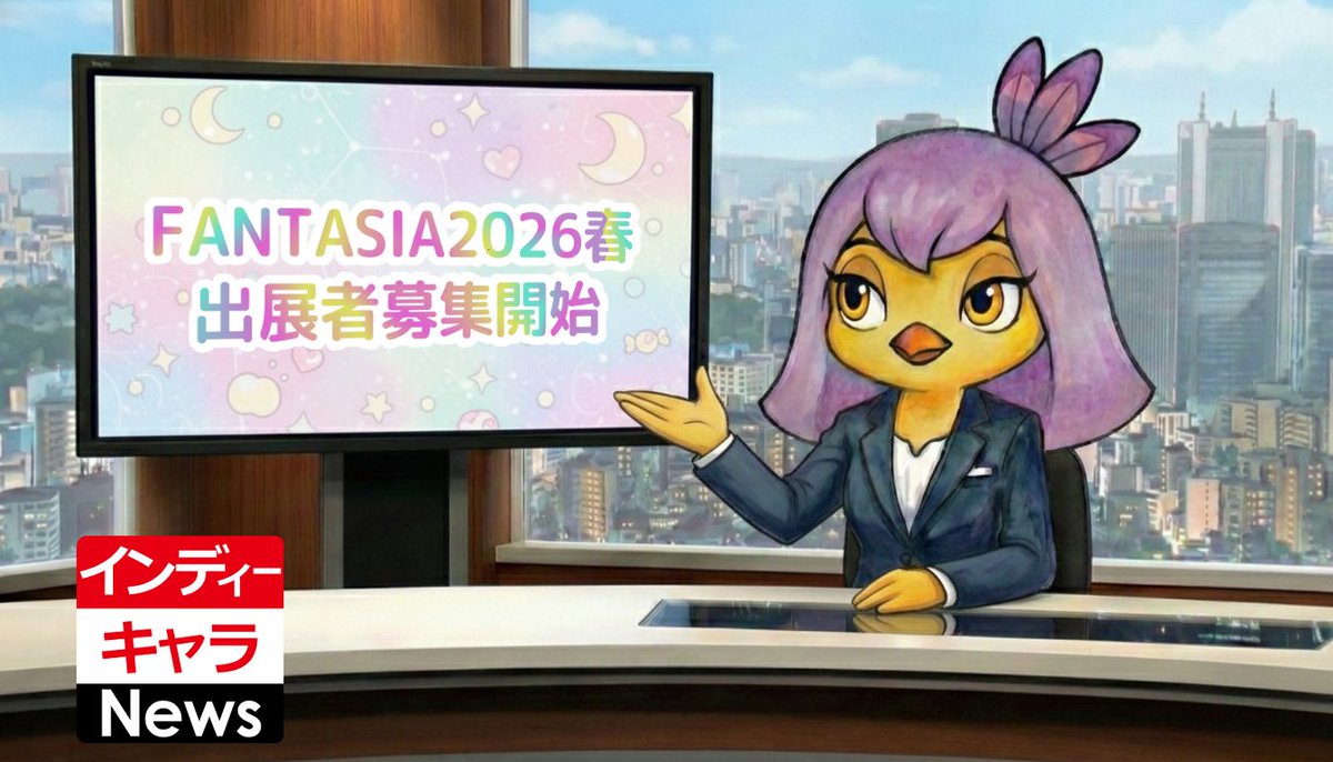 fablio_dev's tweet image. インディーキャラニュースの時間です🗞️
かわいいキャラが集まる展示即売会『FANTASIA』が出展者の募集を開始しました🦄🌈
開催二回目の生まれたてのイベントなので、あなたのキャラを新たに知ってもらうチャンスになるかも🎀✨
申込は2026年2月15まで。詳細は引用元をチェックです👇️