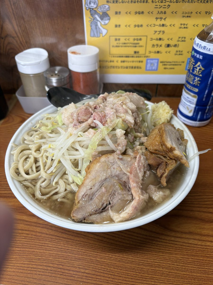 スプリンガー二郎ページ【月曜発送になります】 ラーメン二郎 亀戸店 大 豚増し1枚 ﾆﾝﾆｸｱﾌﾞﾗ 久方ぶりの訪問。 日曜