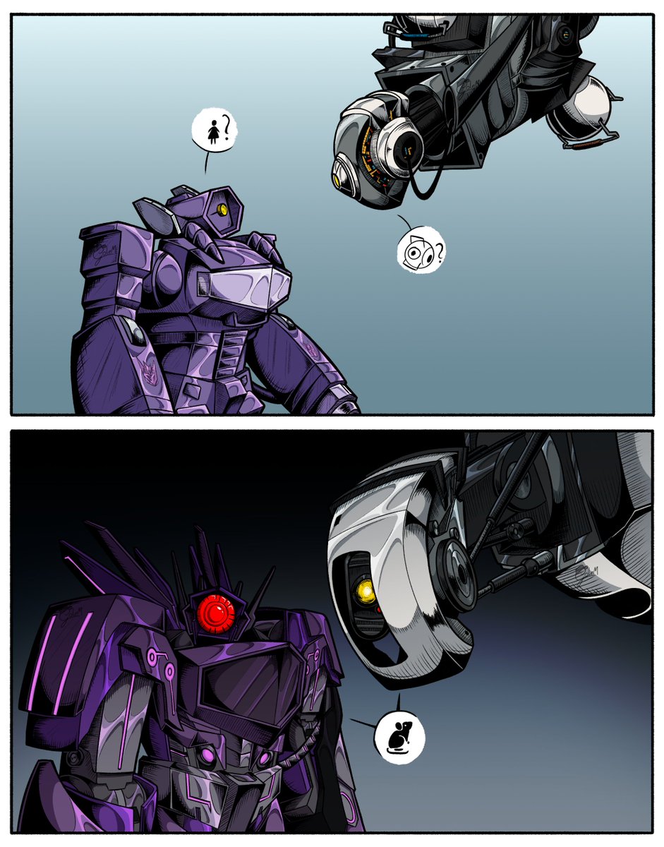 I'd really like to develop further this comicbook/manga style!

I've been playing recently #Portal (both games). And got me inspire for "what if..." these two sadistic machines meet. xD

Both original, and their Prime.

#Transformers #transformersprime #shockwave #GLaDOS