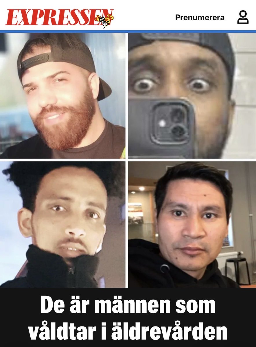 A Swedish 100yo woman was raped by an Iraqi immigrant working as home care staff.

Now, it has been revealed that she was far from the only victim: hundreds of elderly women have been raped by their caregivers. Swedish media posted some of the perpetrators.

What do you notice?