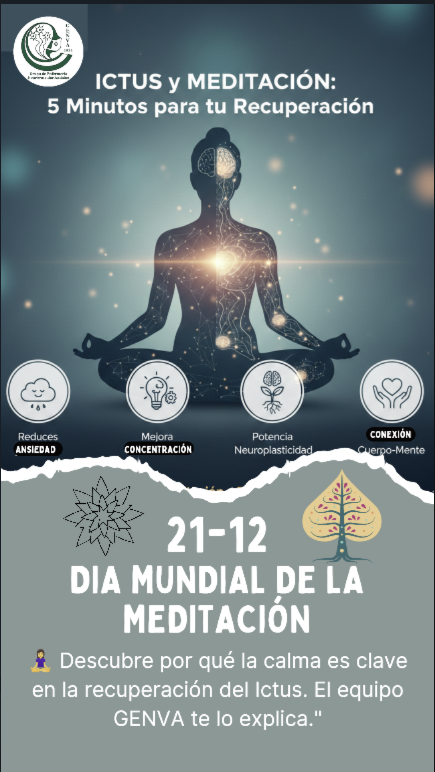 Genva2022's tweet photo. Hoy, #DíaDeLaMeditación, @GENVA recuerda que la calma mental es vital tras un #Ictus.

La meditación:

📉 Reduce estrés/ansiedad 🧠 Mejora concentración 🌱 Potencia la neuroplasticidad

Dedica 5 minutos a tu respiración consciente. ¡Sanar es un proceso integral!

 #StrokeRecovery https://t.co/WFjBaWnQ5h
