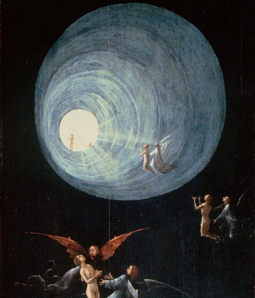 X_ArtGallery's tweet image. Hieronymus Bosch - The Ascent of the Blessed, c.1500