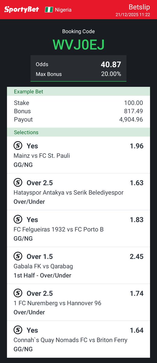 41 odds monster 👹 odds ⚽

Sportybet  ➡️ WVJ0EJ

Stake wisely

#BettingX #BettingTwitter #GamblingX #GamblingTwitter <a href="/Flutterpunt/">Gambit</a> #asvmun #Barcelona