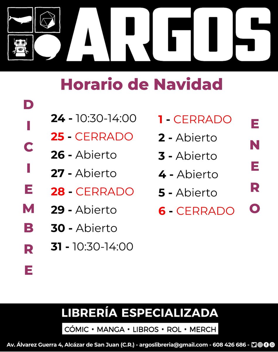 Apuntad el horario de Navidad, no sea que os quedéis en la puerta admirando el maravilloso escaparate con viñetas que hemos preparado 🤪