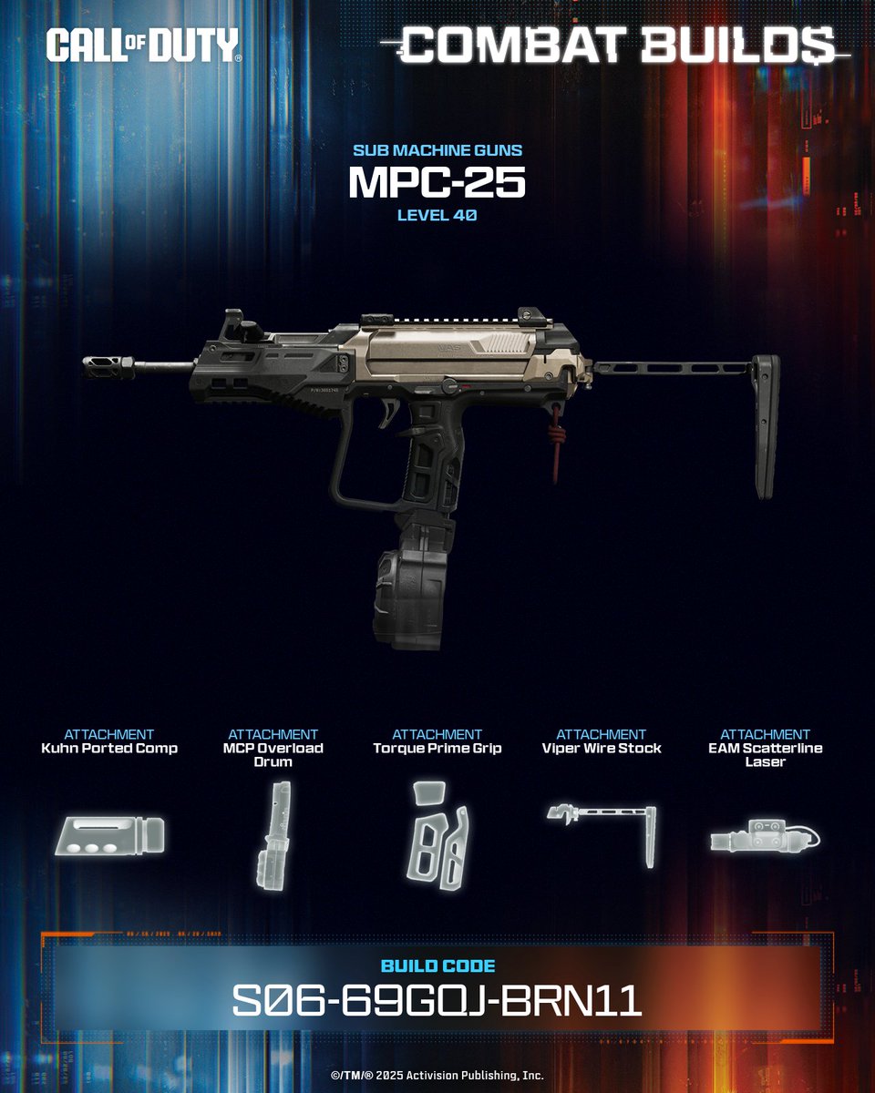 Built for chaos. Perfected for pressure. The MPC-25 SMG hipfire build lets you rush, react, and delete without even touching ADS, it's tuned for aggressive players who don’t stop moving 🏃‍♂️💥

💥 Equip this build now ➡️ S06-69GQJ-BRN11 #CallOfDuty #CODCombatBuilds